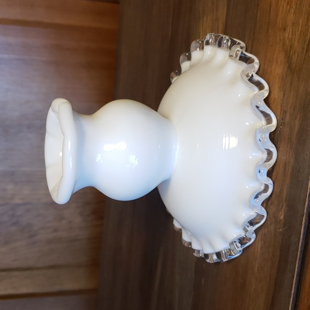 Fenton Silver Crest Milk Glass Fluted Ruffled Edge Candlestick Holder